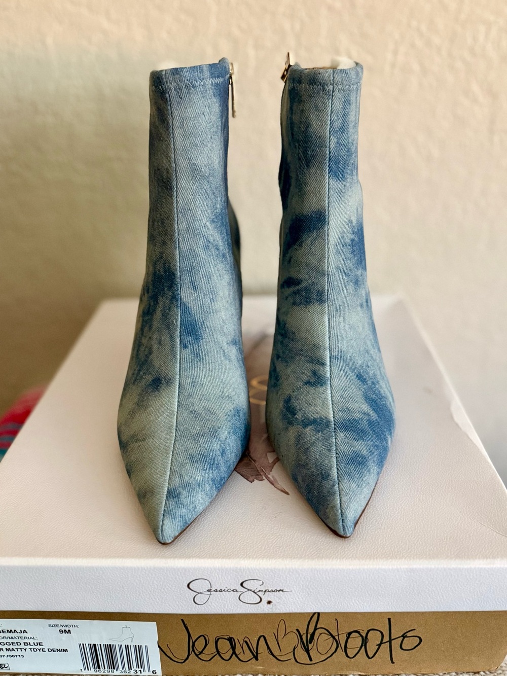 Jessica Simpson Semaja Denim Stiletto Ankle Booties Size 9 Rugged Blue NIB - Picture 2 of 12